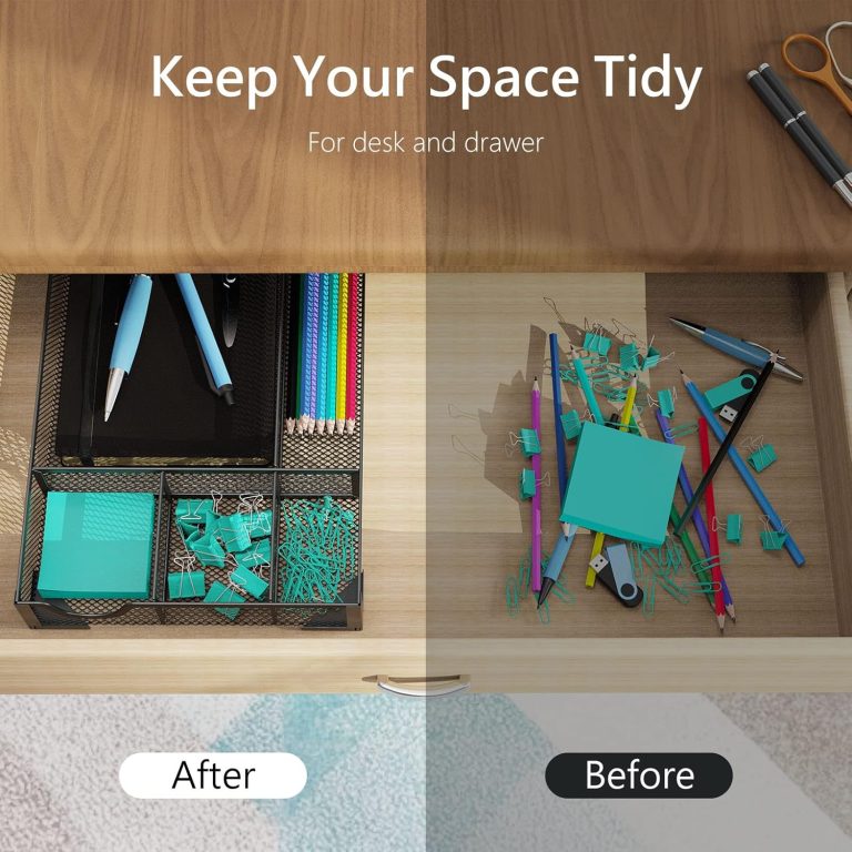 Desk Drawer Organizer, Office Desk Organizer Tray with 5 Dividers, Pen Pencil Drawer Organizer for Office Supplies, Desktop, Bathroom, Kitchen, Makeup, Vanity ﻿