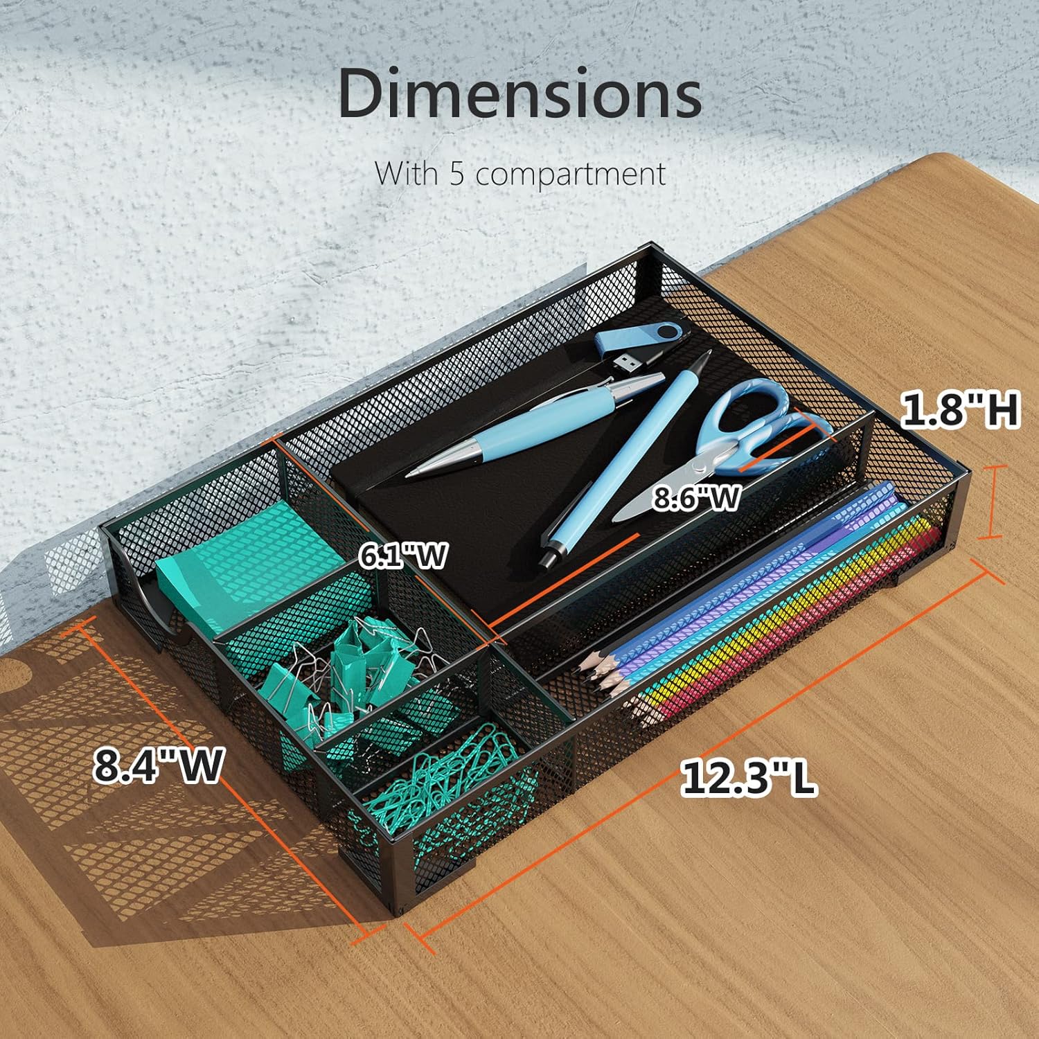 Desk Drawer Organizer, Office Desk Organizer Tray with 5 Dividers, Pen Pencil Drawer Organizer for Office Supplies, Desktop, Bathroom, Kitchen, Makeup, Vanity - Image 3