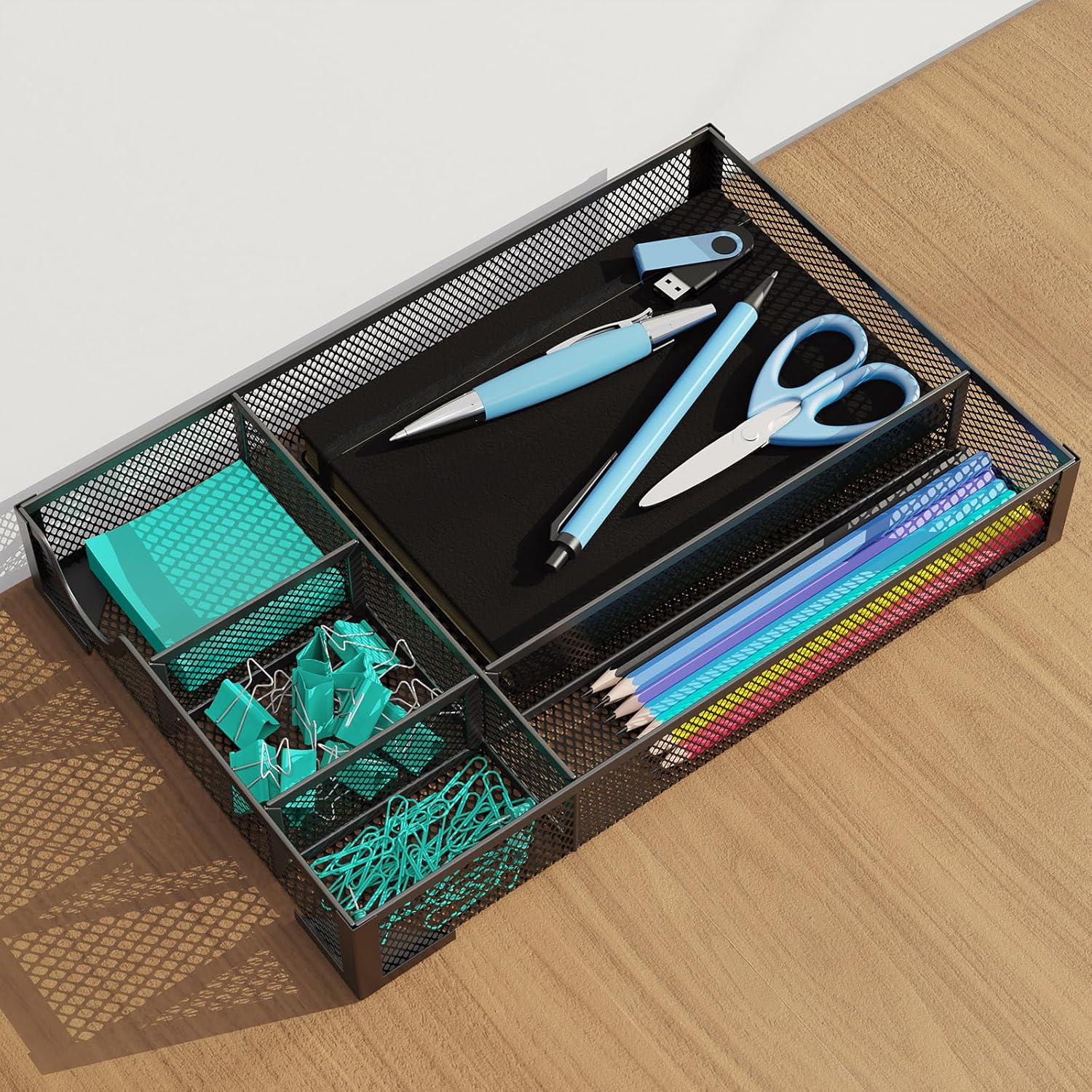 Desk Drawer Organizer, Office Desk Organizer Tray with 5 Dividers, Pen Pencil Drawer Organizer for Office Supplies, Desktop, Bathroom, Kitchen, Makeup, Vanity - Image 6