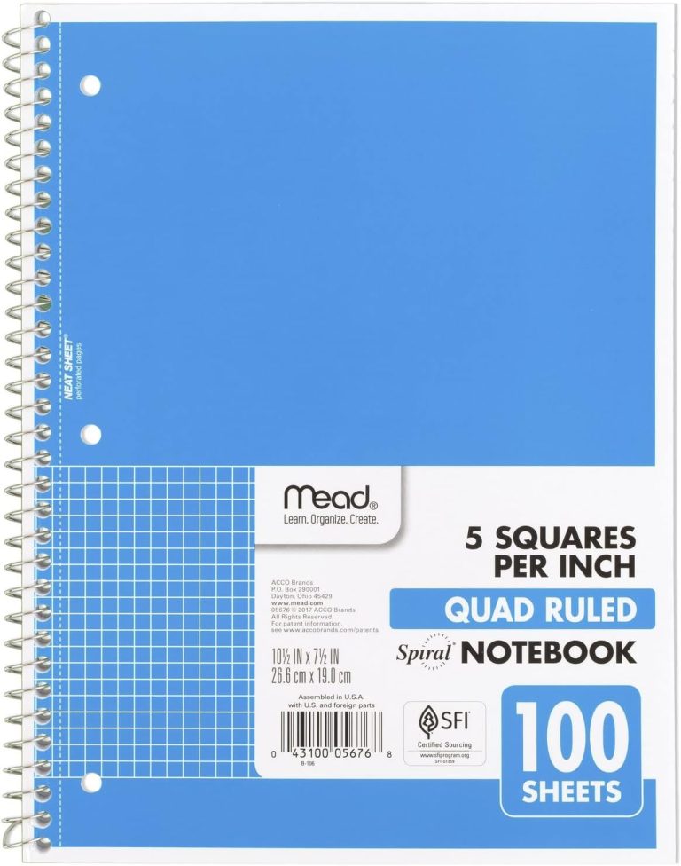 Mead Spiral Notebook, 1-Subject, Graph Ruled Paper, 7-1/2″ x 10-1/2″, 100 Sheets, Blue (05676AY7)